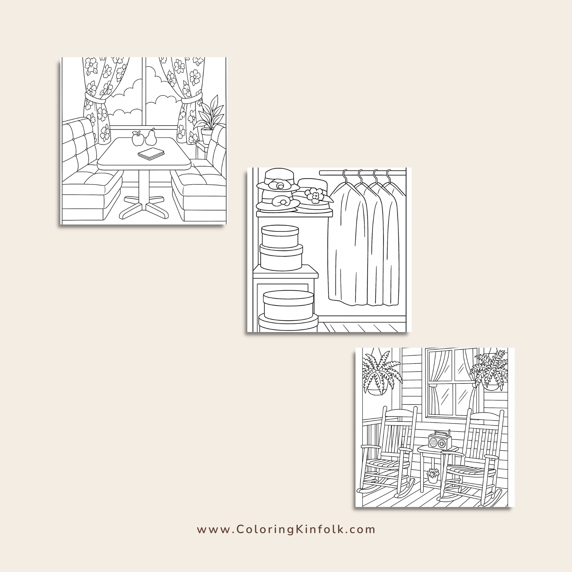 Family enjoying coloring pages together with images of Grandma’s home.