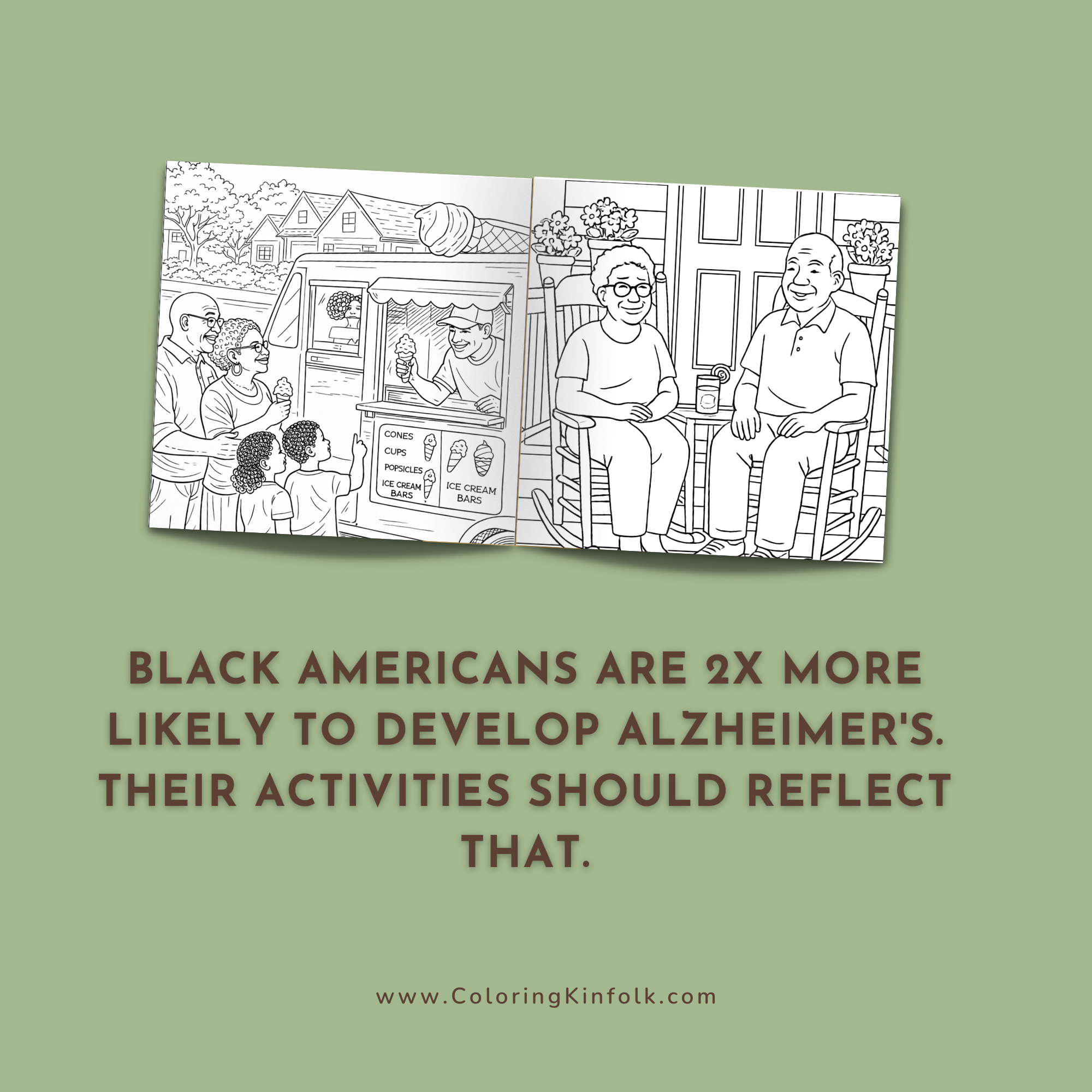 Activity director in memory care facility presenting culturally familiar coloring pages to Black American elderly residents